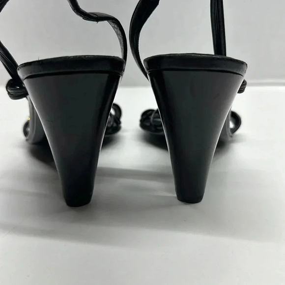 Sebastian Milano High Heels Open Toe Leather Ankle Strap Gold Studded Black 38.5 - Picture 5 of 12